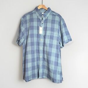 ROWM Blue Check Button Down Short Sleeve Collared Shirt Men's Size Large NWT